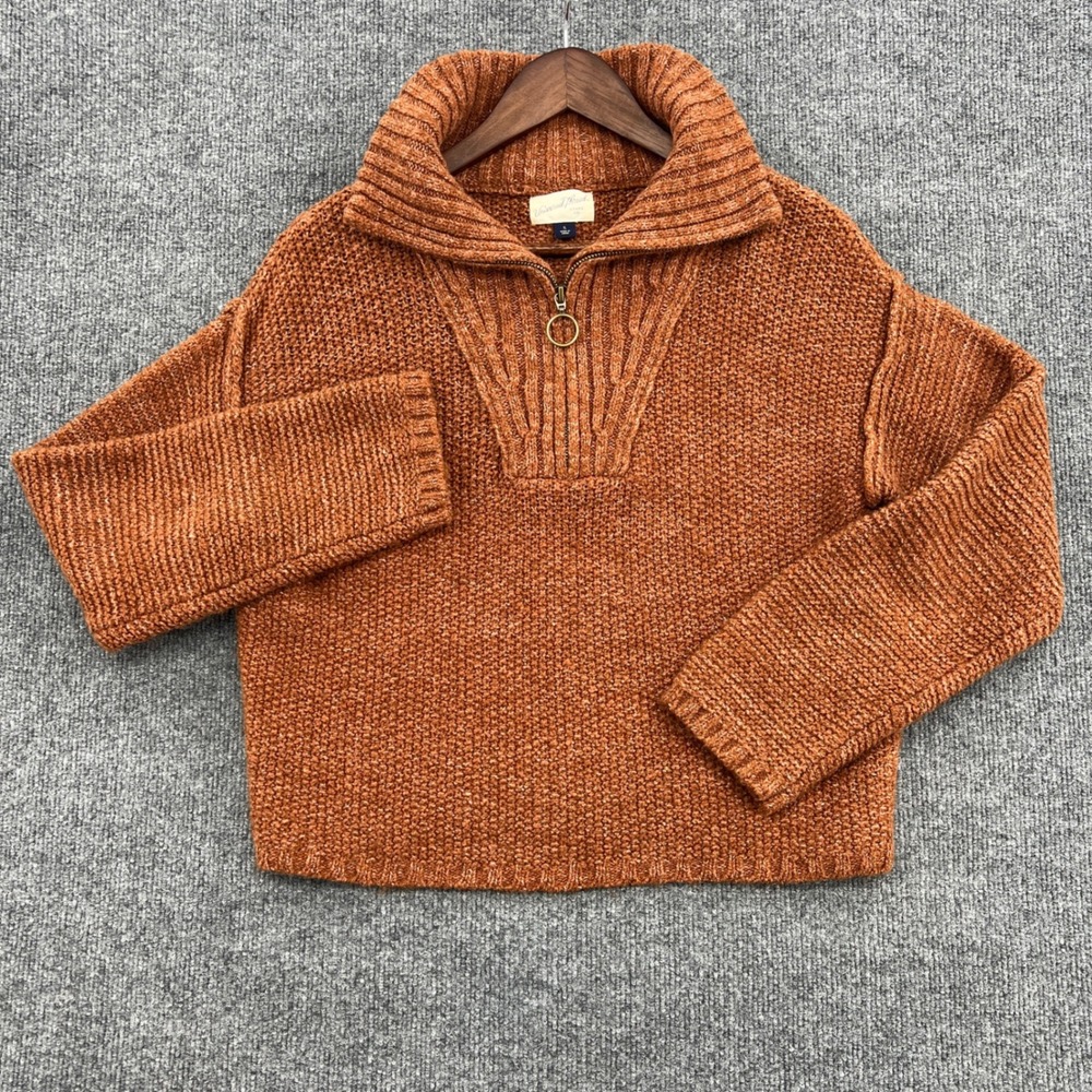 Universal Thread Quarter Zip Sweater Womens Small Brown Chunky Knit Cabin Cozy